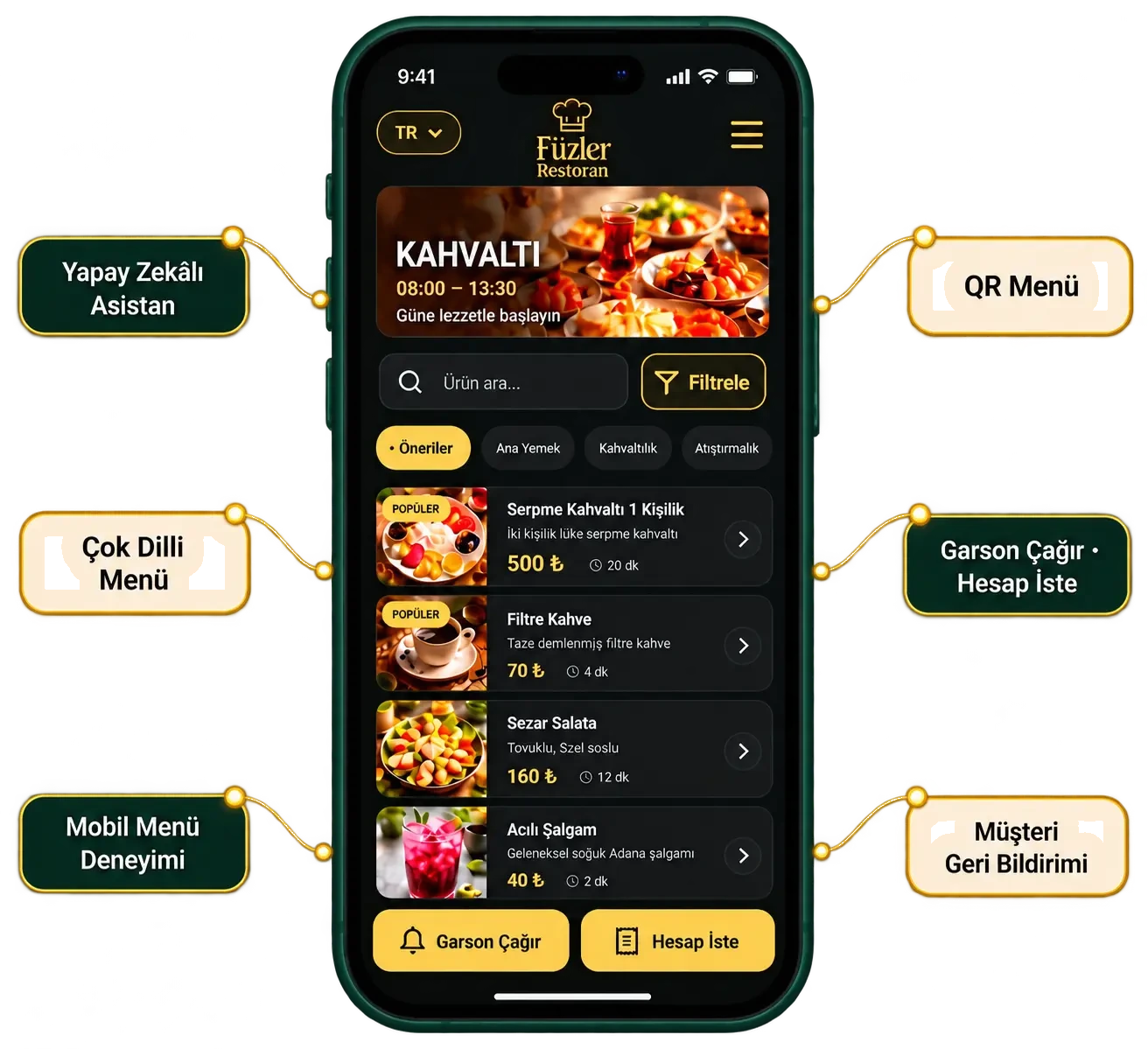 QR Menu Official dijital menü arayüzü önizlemesi